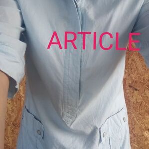 タイムセール☆ARTICLE レディース ひざ丈ワンピース 水色と白 ストライプ 生地 春夏