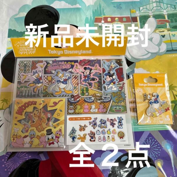 新品未開封 ディズニー パルパルーザ ドナルド ピンバッジ & シール 全2点 アプリ購入