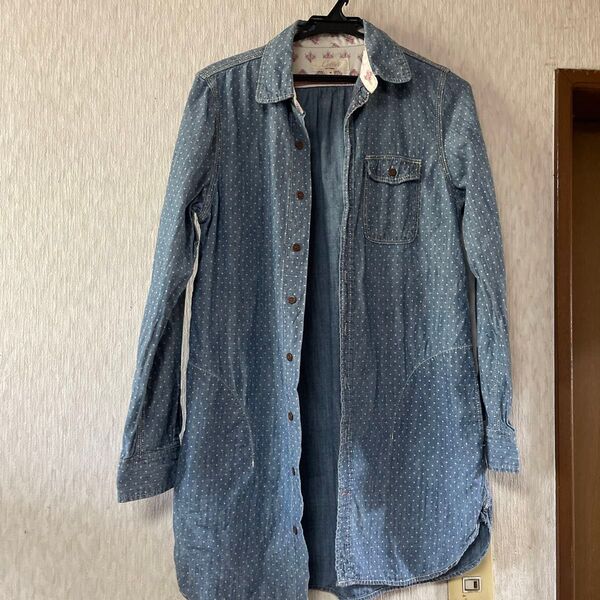 デニムシャツ ドット柄 ロング丈