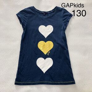 ギャップキッズ 半袖 Tシャツ ハート スパンコール ネイビー 130