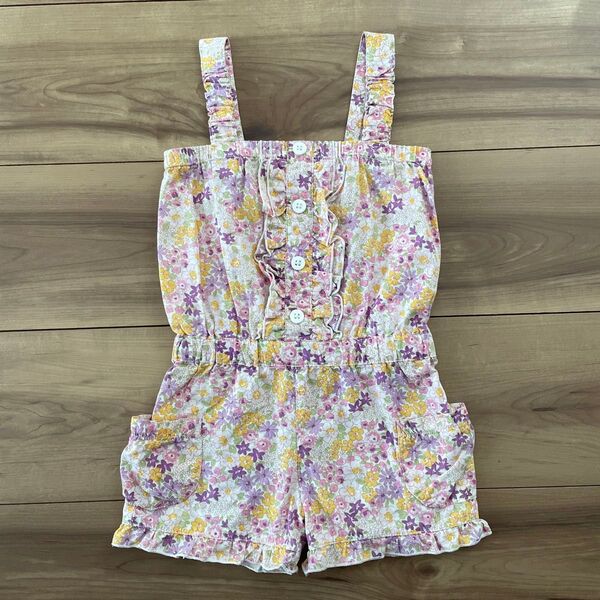 女の子べビー服(80)お花柄サロペット ショート丈 短パンサロペット
