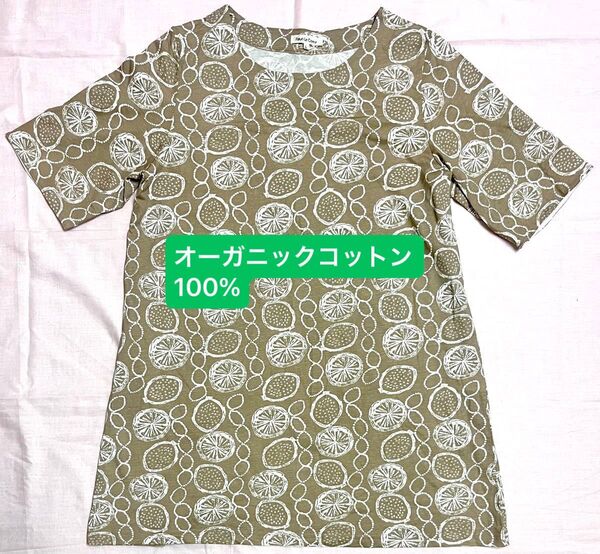 【未使用】半袖チュニック ロング丈Tシャツ 総柄 ワンピース L カットソー