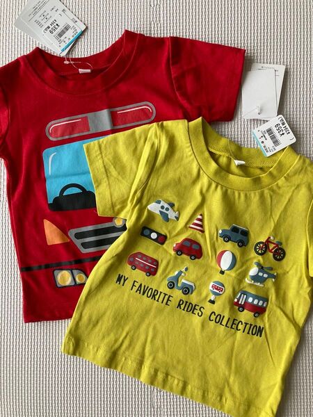 80サイズ 半袖Tシャツ 2枚セット 乗り物 クルマ 西松屋 男の子 AC