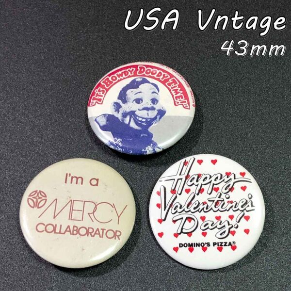缶バッジ アメリカ 輸入雑貨 ビンテージ 43mm 『 3個セット (5) 』 バッチ 当時物 ( BAT820 )