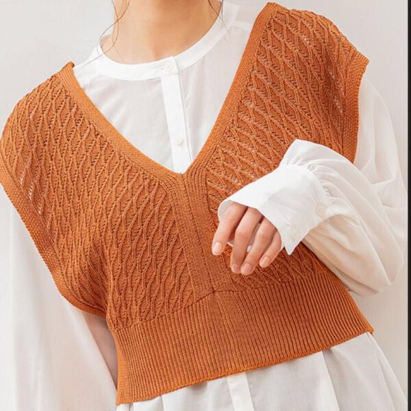 ☆極美品☆しまむら tarouコラボ 2way レディース ベスト ニットベスト オレンジ 透かしビスチェ 春夏