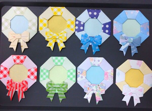 47★8個★リボン付 メダル★ロゼット デザインペーパー ハンドメイド 折り紙 壁面飾り
