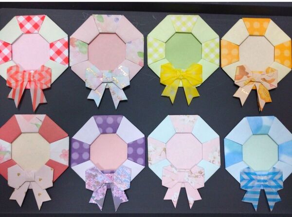 48★8個★リボン付メダル★壁面飾り ロゼット デザインペーパー ハンドメイド 折り紙