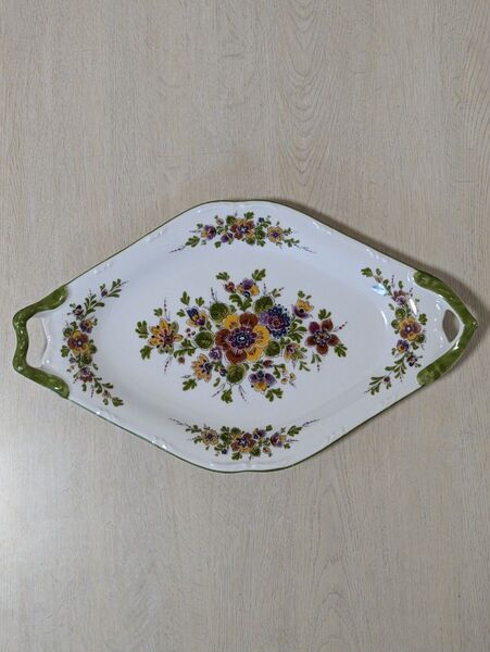 Sango 三郷陶器 オードブル皿 盛皿 花柄菱形大皿 ハンドル付き 未使用品