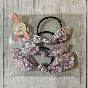 【3点セット】ヘアゴム うさ耳リボン リバティ生地使用 ミシェルパステルパープル