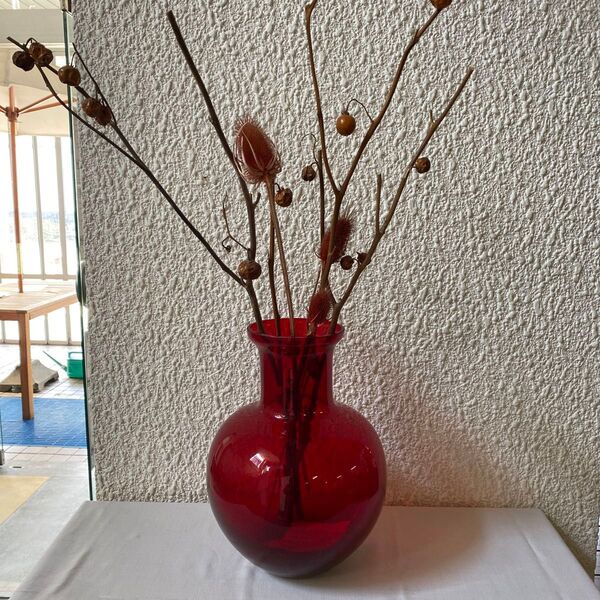ガラスポット 花瓶 レッド