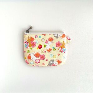 うさぎ 和スイーツ ミニポーチ ハンドメイド 小銭入れ カード入れ ライトイエロー No.373