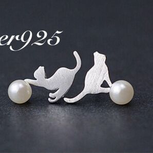 新品* Catモチーフ ねこモチーフピアス 猫のしっぽピアス シンプル ナチュラル 北欧風 silver925 スタッドピアス