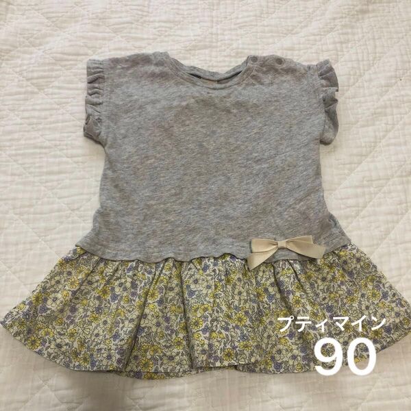プティマイン 半袖 花柄トップス フリル チュニック 90