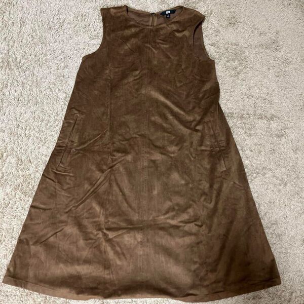 UNIQLO ユニクロ ベロアワンピース ブラウン 茶色 ワンピース 秋冬【S】ワンピース 秋服 冬服 スカート ワンピ こげ茶
