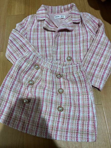 SHEIN ツイードジャケットセットアップ ピンク 5Y