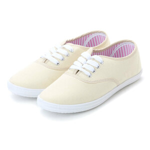 15047 outlet canvas sneakers 23.5cm eggshell white lady's race up ②