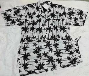 送料込み　SUNBLAZE　メンズ　アロハシャツ　ルームウェア　パジャマ　上下セット　Ｍサイズ　黒白 ヤシの木 総柄　綿100％　新品