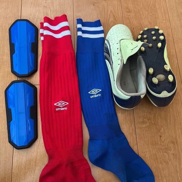 サッカーソックス スパイク 22.5 すね当て ジュニアセット