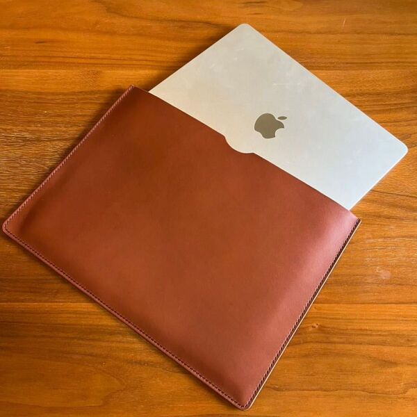 【レザーノートPCケース】本革イタリアンレザー パソコンケース ブラウン BR 書類入れ 鞄収納 カバン MacBook 手縫い