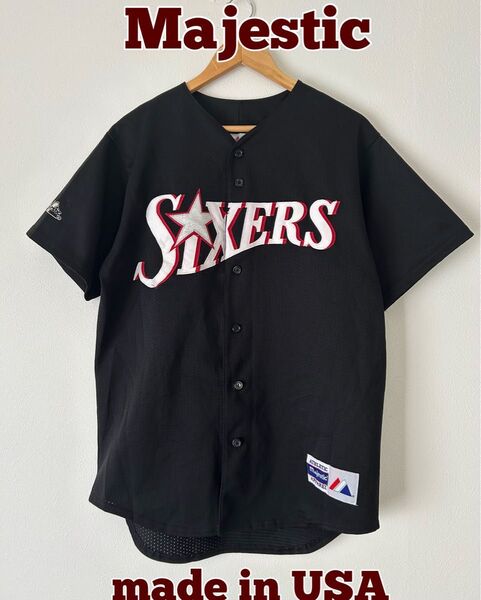 NBA 76ers SIXERS セブンティーシクサーズ ゲームシャツ 半袖シャツ ベースボールシャツ Majestic USA製