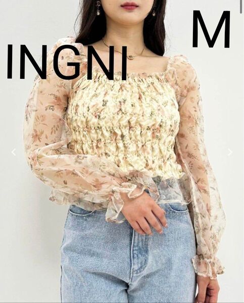 【新品】タグ付き イング INGNI 花柄シャーリング/ブラウス Mサイズ