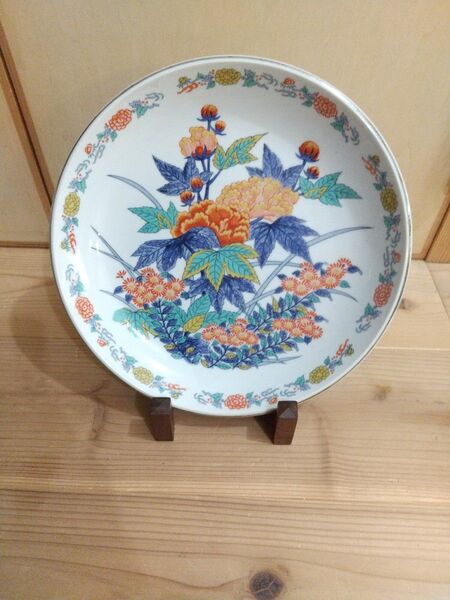 セール★飾り皿 大皿 「色鍋島芙蓉絵額皿 」風 径26cm 額皿 飾皿 インテリア 美品