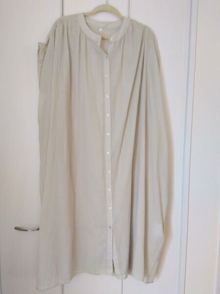 薄いグリーンワンピース LL ゆったり 綿100% コットン FIT