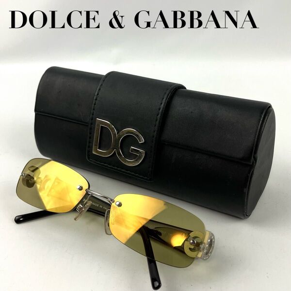 DOLCE & GABBANA ドルガバ サングラス フレーム ロゴ ラインストーン スクエア ブラック