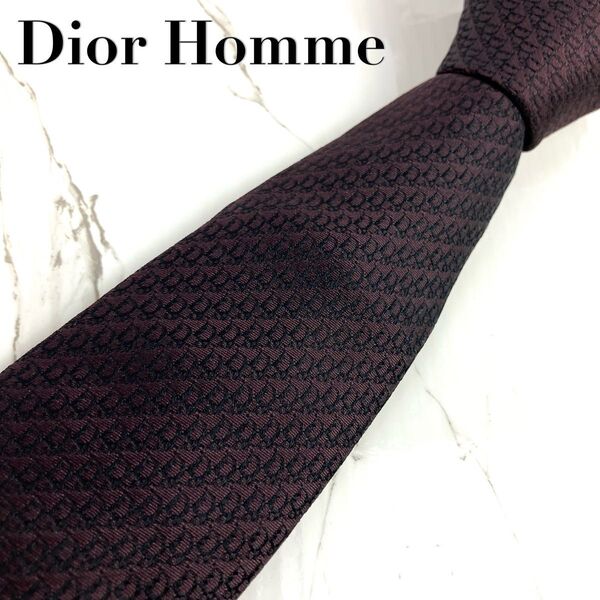 美品 Dior Homme ディオールオム ネクタイ トロッター柄 オブリーク ジャガード ボルドー