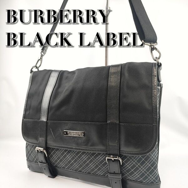 BURBERRY BLACK LABEL バーバリーブラックレーベル メッセンジャーバッグ ノバチェック メタルプレート ブラック