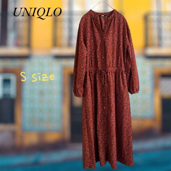 【美品】UNIQLO ユニクロ シャツワンピース シャツワンピ 花柄 ウエストギャザー 花柄模様 S ワンピース