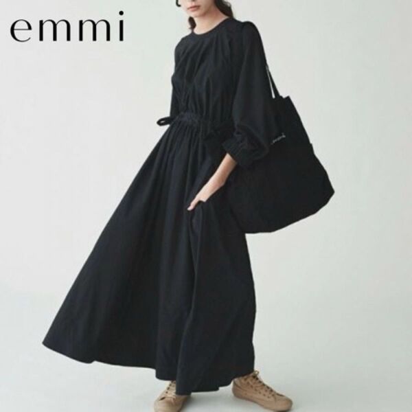 emmi atelier エミアトリエ サイドギャザーワンピース リボン