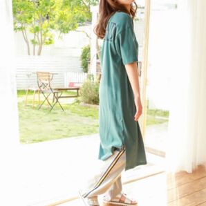 ニコアンド 半袖 ロング ワンピース ロゴ ポケット付き M 綿100% ロングワンピース カジュアル