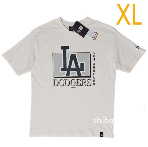 New Era ニューエラ 正規品 ドジャース LA WM tシャツ 半袖 ベージュ オフホワイト 白 大谷 海外XLサイズ
