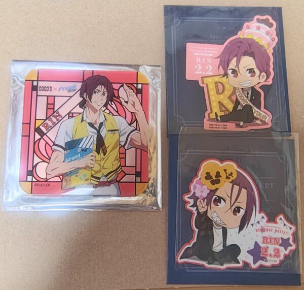 free!◇松岡凛 ココス アクリルコースター・京アニ バースデーステッカー×2種類 計3点