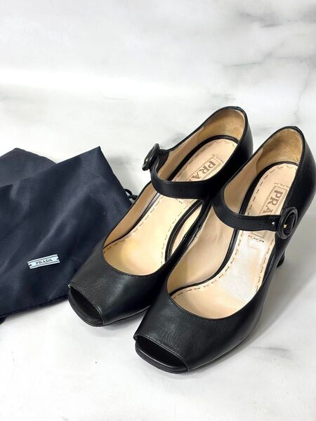 PRADA プラダ パンプス ロゴ レザー ブラック 24cm #281