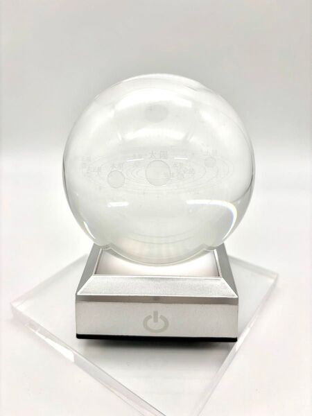 水晶球 太陽系デザイン(直径約80mm)光る台座付き/LEDライト付きディスプレイ インテリア#298
