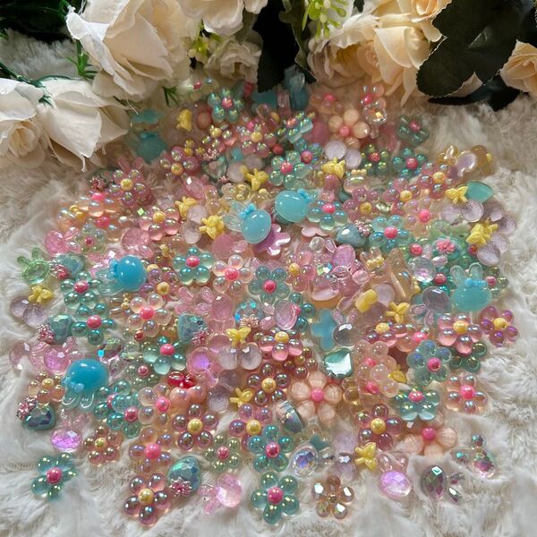 デコパーツ プラパーツ ハンドメイド ラメ入り 手作り パーツ キラキラ お花 材料 花 デコレーションパーツ ハンドメイド材料