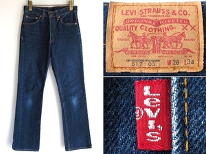 USA製 2000年製ビンテージ LEVI'S リーバイス 517 ブーツカット デニムパンツ W28 インディゴ 色残り多 濃紺