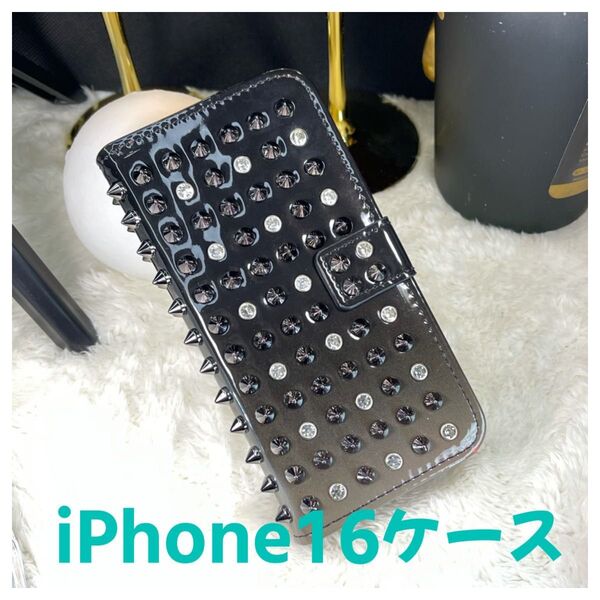 iPhone16ケース スライド式 内側ケース付き デコ スタッズ ラインストーン キラキラ かわいい
