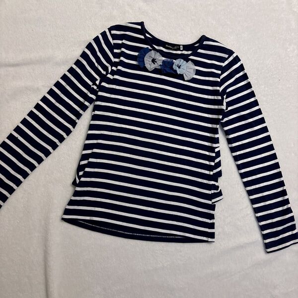 べべ BEBE トップス カットソー 長袖 フリル ボーダー 140 長袖Tシャツ カットソー 子供服