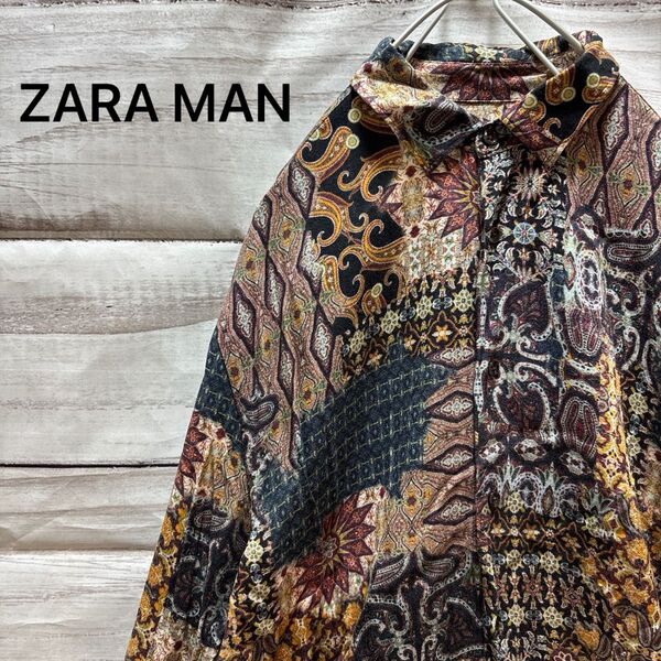 ZARA MAN 総柄レーヨンシャツ 個性的 お洒落 入手困難 S