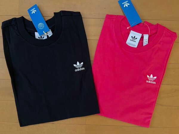 新品未使用 M 2枚 アディダスオリジナルス 半袖Tシャツ トレフォイル ソフトな着心地!! ブラック黒 ピンク 即決