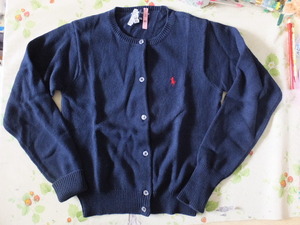  beautiful goods Ralph Lauren standard cotton cardigan 140 size navy blue hose Mark embroidery 