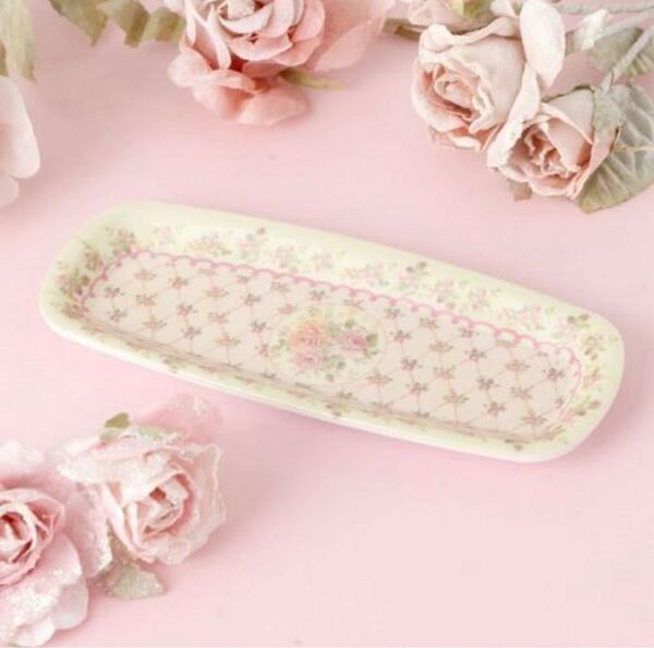 【未使用品】薔薇雑貨 エレガントローズ おしぼりトレイ ピンクローズ