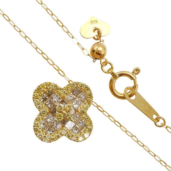 ネックレス K18 ダイヤモンド0.70ct クローバーモチーフ アジャスター付