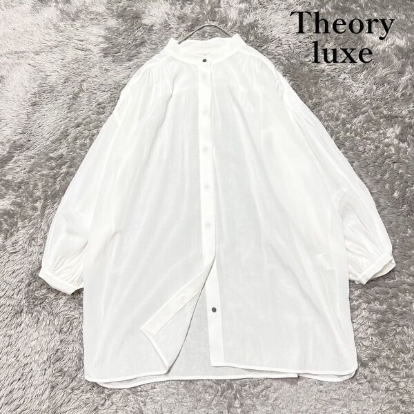 Theory luxe セオリーリュクス バルーンスリーブ シアー チュニックシャツ 比翼ボタン 38 M相当 着用感のない美品