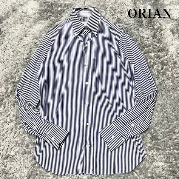 ORIAN オリアン イタリア製 メンズ ストライプ セミワイドカラーシャツ M相当 美品