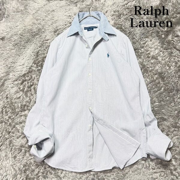 POLO RALPH LAUREN ラルフローレン ストライプ コットンシャツ ポニー刺繍 M相当 美品