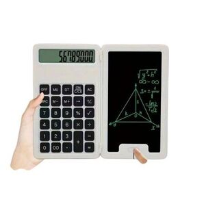 【新品】12桁電卓&LCDライティングタブレットホワイト/ボタン電池式